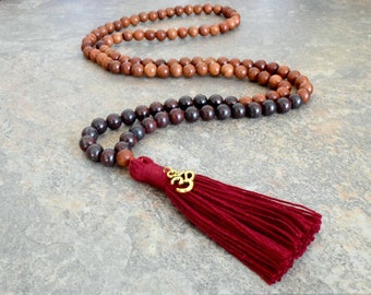 Guérison puissante 108 perle de Mala, collier de Yoga gland, collier Mala, bijoux Boho, collier de gland de perle, collier de perles de bois