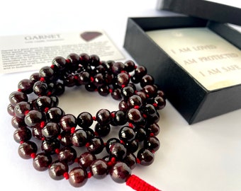 Red GARNET LOVE - Hand Knotted Mala beads 108 / Mala Wrap Bracelet Meditation Beads / Buddhist Prayer Beads / Beaded yoga necklace / MALA