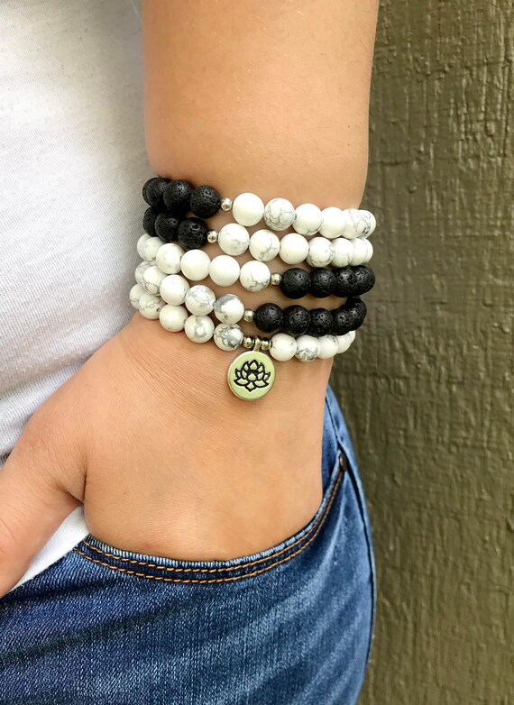 women/'s beaded bracelet mala CALM Howlite Mala Bracelet beaded gemstone bracelet gift for her gemstone mala beads yoga bead bracelet