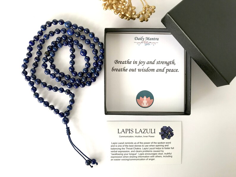 LAPIS Lazuli EXPRESSION Yoga gift, Yoga bracelet, 108 Mala beads, Bead bracelet, Man bracelet,Woman bracelet,Mala bracelet,Prayer bracelet image 3