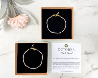 Pink Opal Bracelet: Dainty Gemstone, October Birthstone Jewelry