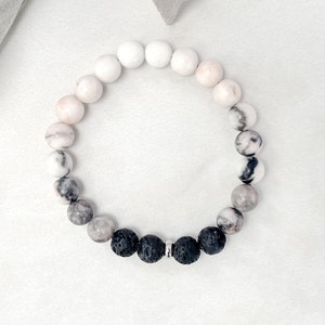 Pink Zebra Jasper & Lava Rock Bracelet: 8mm Healing Crystal
