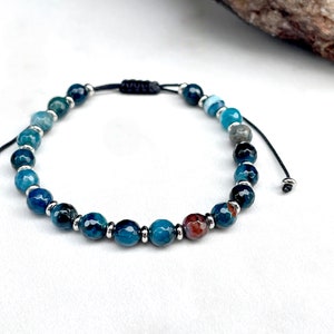 Blaues Tigerauge-Schutz-Armband / 18 k Gold Perlenarmband / verstellbar / Natürliche Heilsteine, Geschenkideen Geburtstag