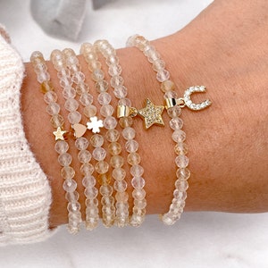 CITRINE November Birthstone Women Delicate Jewelry, 18k GOLD Cubic Zirconia Natural Gemstone Everyday Stackable Bracelet, Minimalist Boho