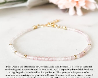 Pulsera de ópalo rosa: delicada joya con la piedra natal de octubre