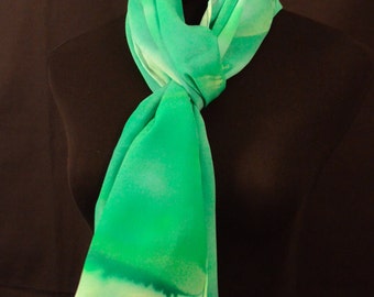Hand Painted Green Silk Scarf, Chartreuse Teal Shawl