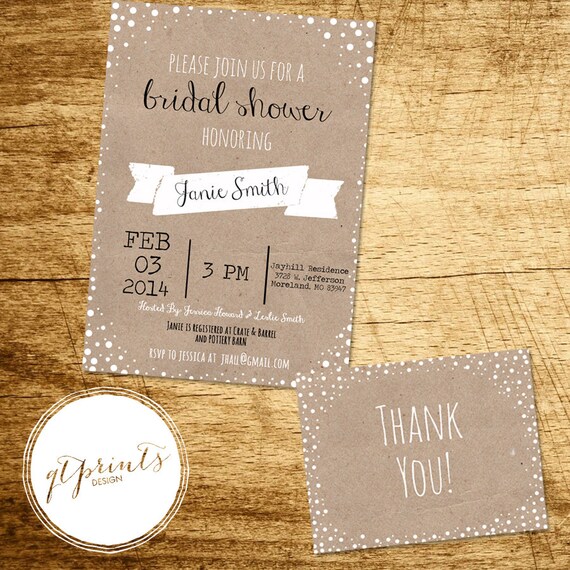 Items similar to Rustic Bridal Shower Invitation With Matching Thank