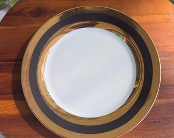 Vintage I. Godinger Co Gold and Black Porcelain Harlequin Salad Plate
