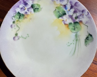 Antique Hutschenreuther Favorite Bavaria Violet Saucer, 6" Hand-Painted Porcelain
