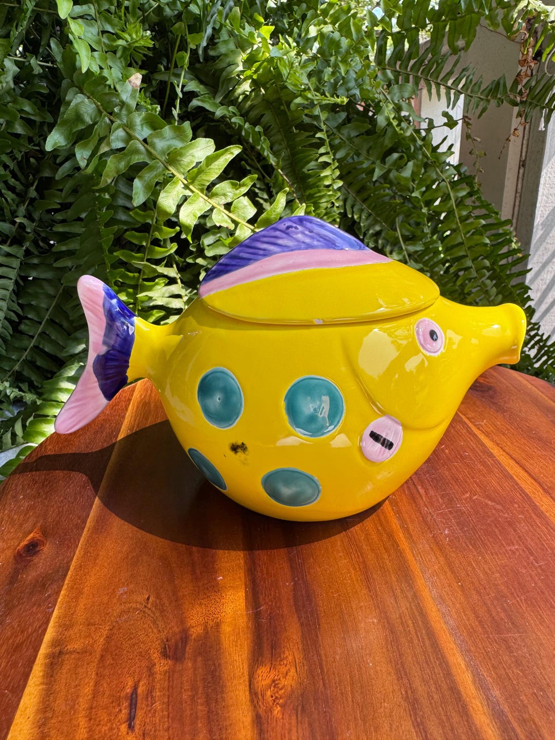 Yellow Fish Color Pot Vintage Whimsical Yellow Fish Teapot – Colourful Hand-painted Ceramic ...