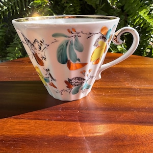 Vintage Lomonosov LFZ Soviet Porcelain Tea Cup Gold Autumn Leaves Hand Painted USSR