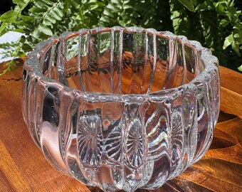 Bol de cristal acanalado transparente vintage - Plato pequeño para dulces o portavelas de 10 cm