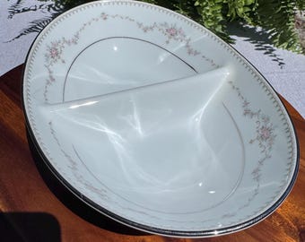 Vintage Noritake Fairmont 6102 Divided Serving Dish - Pink Rose & Platinum Trim Fine China