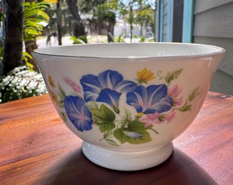 Vintage Royal Kent Morning Glory Floral Slop Bowl 4.5" Wide - Gold Rim Accent