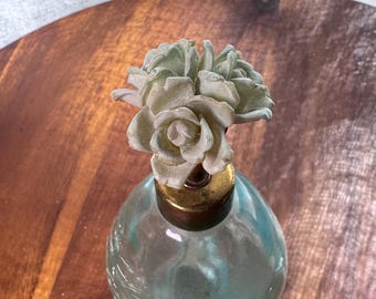 Vintage I.W. Rice & Co. Blue Crackle Glass Perfume Atomiser, Mid-Century (1950s) Floral Top