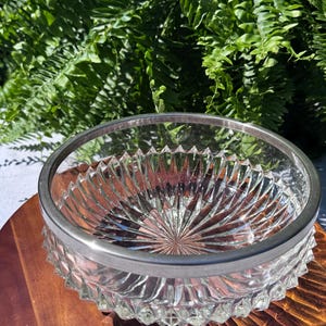 Vintage Eales of Sheffield Silver Plated Rim Lead Crystal Serving Bowl
