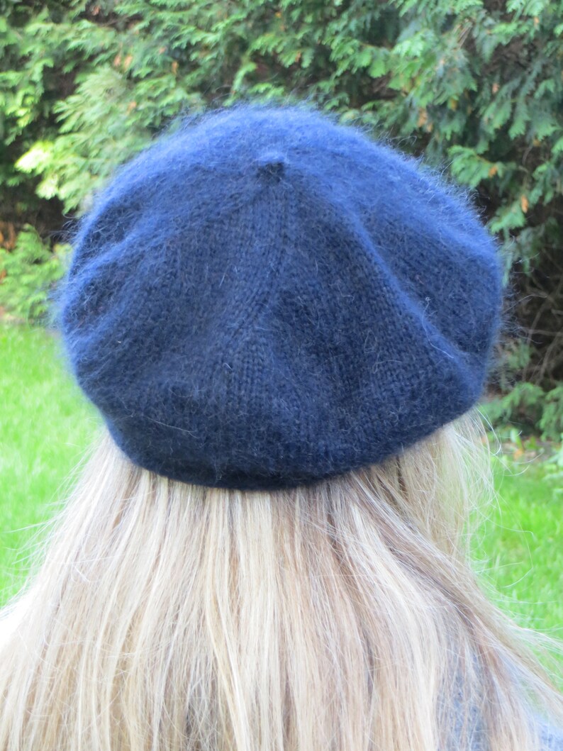 CASHMERE BERET Tam navy cashmere mohair silk