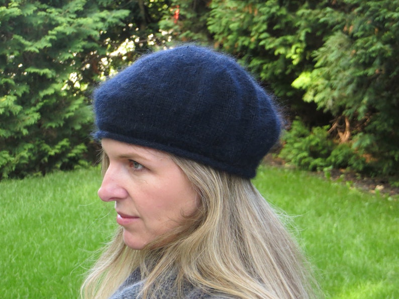 CASHMERE BERET Tam navy cashmere mohair silk