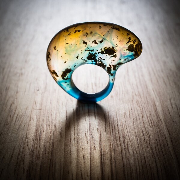Contemporary & Quirky  Golden Sky Nebula Ring. One of a Kind