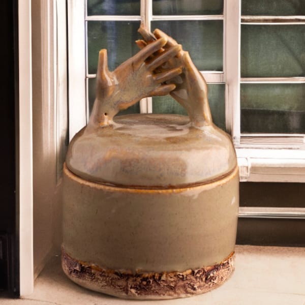 Pottery Box with Hands - wheel-thrown