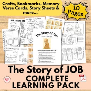 Pacote de Aprendizagem Completo da História Bíblica de Jó para Crianças. Lição para imprimir com artesanato, atividades, marcadores de página, cartões de versículos, Escola Dominical para Educação Domiciliar.