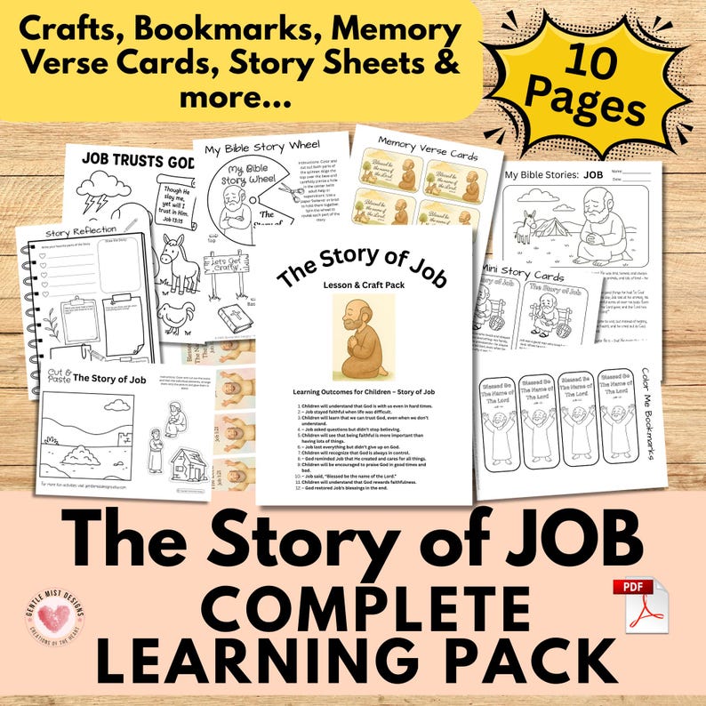 Job Bible Story Complete Learning Pack for Kids. Printable Lesson With ...