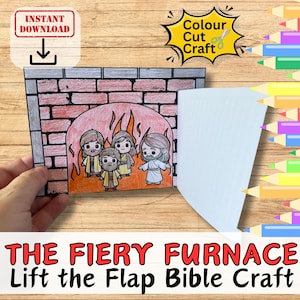 DE VURIGE OVEN Bijbelverhaal Lift The Flap Paper Craft for Kids Sunday School Knippen, plakken Kleurplaat. Afdrukbare doe-het-zelfkit Daniel Christian