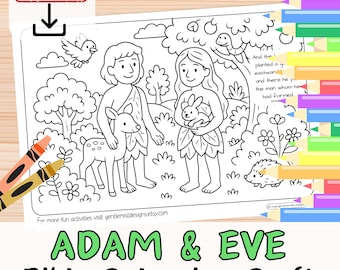 ADAM & EVE Garden of Eden Bible Verse Coloring in Sheet Activity for kids youth Sunday School Christian Story Printable Craft Page