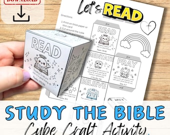 BIBLE STUDY CUBE Paper Craft Activity. How to Read the Bible for kids and Youth. Sunday School Leason plan Diy Christian Game Printable