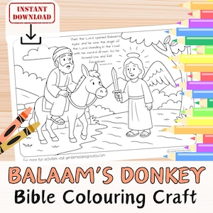BALAAM’S DONKEY Bible Verse Coloring in Sheet Activity for kids youth Sunday School Christian Story Printable Craft Page.