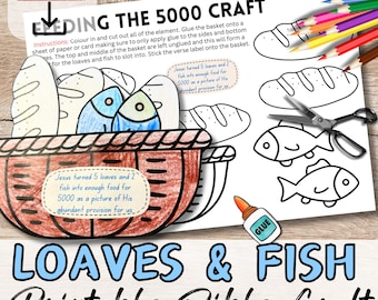 LOAVES & FISH Bible Story Craft Activity for Kids. Sunday School/ Church Youth group. DIY Lesson Plan/Homeschool. Digital Printable