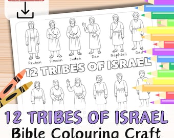 12 TRIBES OF ISRAEL Bible Verse Coloring in Sheet Activity for kids youth Sunday School Christian Story Printable Craft Page. Homeschool