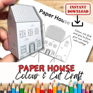 DIY PAPER HOUSE Paper Craft Activity for Kids. Easy Printable Kit. Fun Homeschool Project. Build your own Cottage/Village/Town