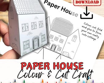 DIY PAPER HOUSE Paper Craft Activity for Kids. Easy Printable Kit. Fun Homeschool Project. Build your own Cottage/Village/Town