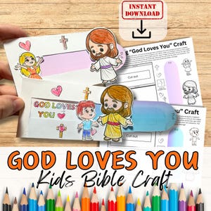 Message caché - DIEU VOUS AIME - Activité d'artisanat biblique en papier pour les enfants. École du dimanche/jeunesse chrétienne de l'église/école à la maison. Joli kit imprimable