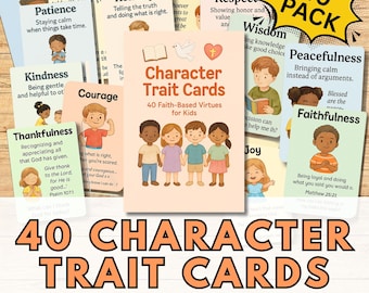 40 Christian Character Trait Cards for Kids – Faith-Based Values Activity – Homeschool or Sunday School Printable Pack Bible Morning Basket