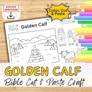 DAS GOLDENE KALB Bibelpapier Handwerk Aktivität für Kinder. Druckbares DIY Cut Paste Kit Sonntagsschule/ Kirche Jugendgruppe/ Homeschool Lesson Plan