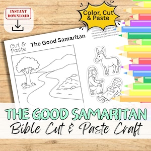 The GOOD SAMARITAN knutselactiviteit bijbelverhaal voor kinderen.  Afdrukbare doe-het-zelf knip- en plakkit zondagsschool/kerk jeugdgroep/thuisschool