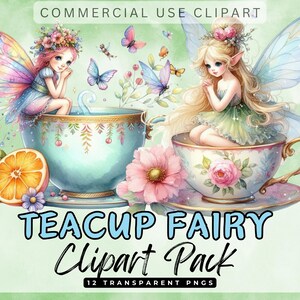 Schattig THEEACUP FARIY Clipart & Papers Junk Journal Card Making hoge kwaliteit transparant Geaphics 300 dpi PNG-afbeeldingen commercieel gebruik illustraties