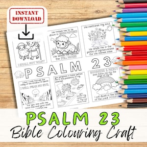 SALMO 23 El Señor es mi pastor Hoja de actividades para colorear con versículos bíblicos para niños y jóvenes. Lección de escuela dominical cristiana imprimible