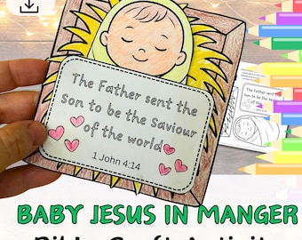 JESUSBARNET i KRUBBA Julpysselset för barn (2). Bibel Kristen utskrivbar söndagsskola/kyrkelektion/hemundervisning