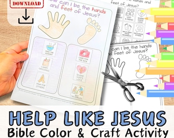 How to be the HANDS & FEET of JESUS Bible Paper Craft Activity Kit for Kids. Sunday School/Church Youth group/Printable diy Coloring Sheet.