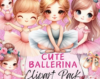 Cute BALLERINA GIRL Clipart.  Ballet Junk Journal Card Making Graphics High Quality Transparent 300 dpi PNG images Commercial Use Clip Art