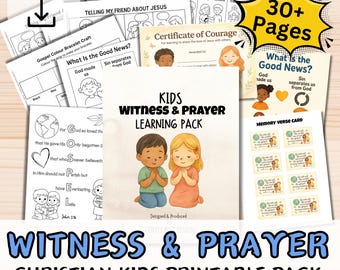 Kids Witness & Prayer Learning Pack Bundle | Christian Bible Printable Gospel Crafts, Comic Strips, Memory Verse, Sunday School Activities