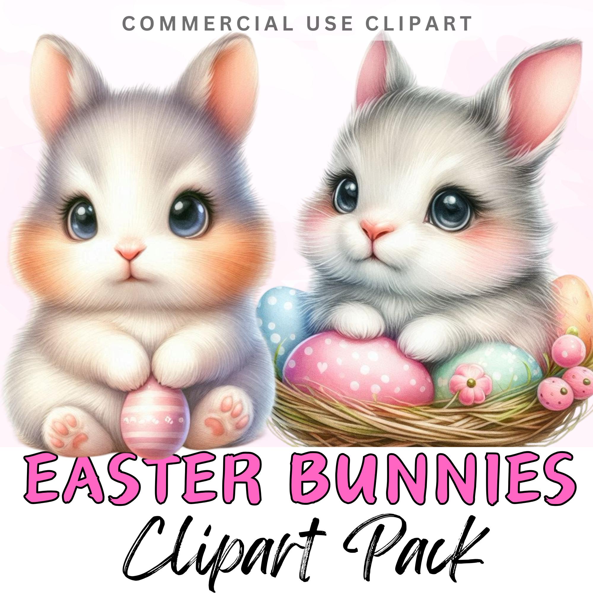 CUTE EASTER BUNNIES Clipart Pack Adorable Fluffy Junk Journal Card ...