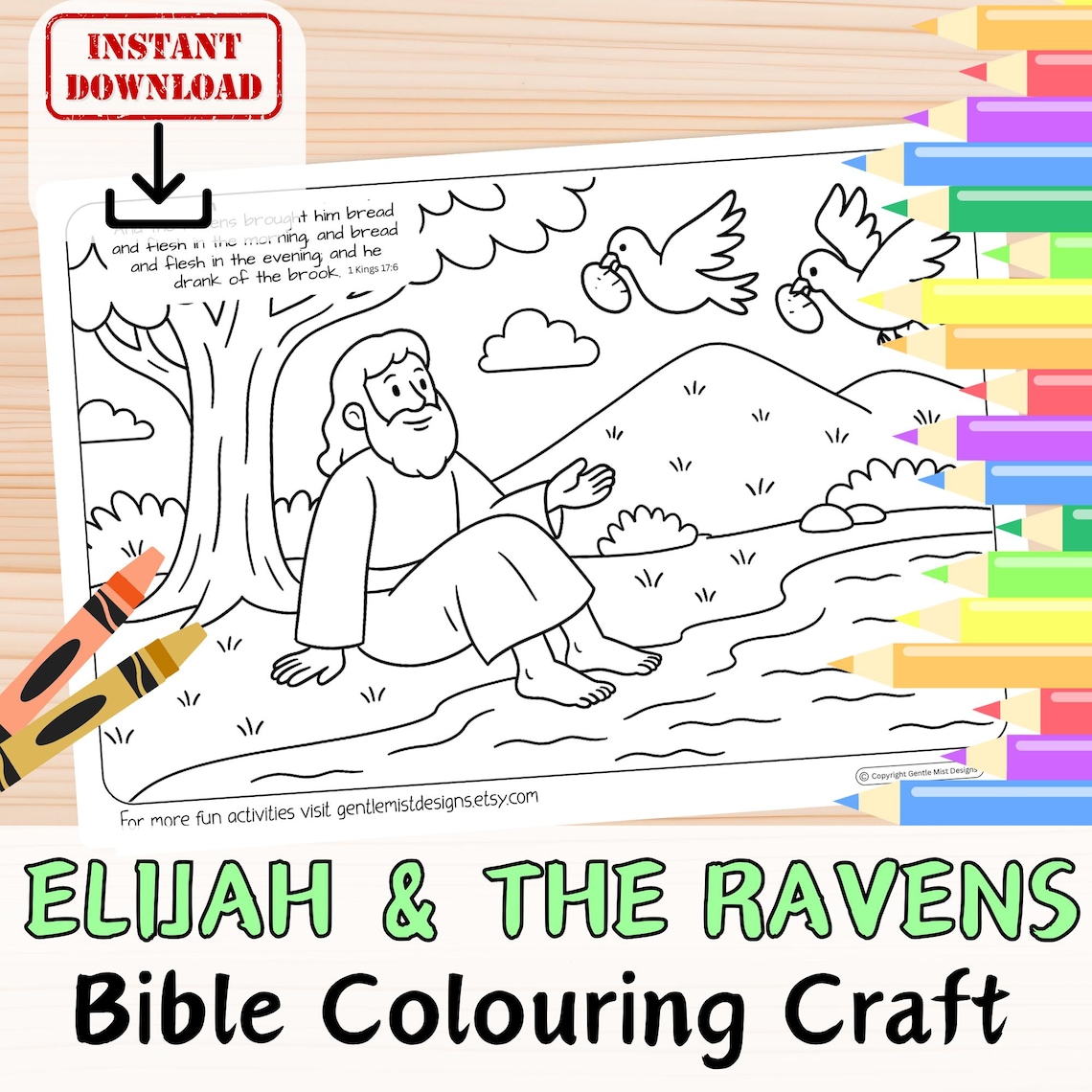 ELIJAH FED by RAVENS Bible Verse Coloring in Sheet Activity for Kids ...