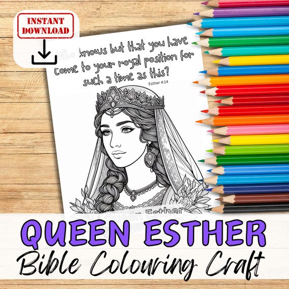 Hoja para colorear con versículos bíblicos de la Reina Ester para