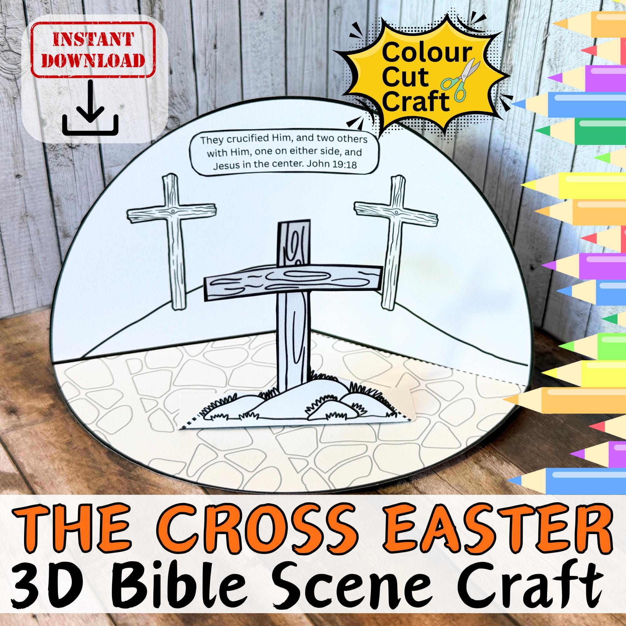 EASTER CROSS Bible Story 3D Scene Paper Craft Activity for Kids…