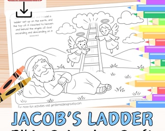 JACOB’S LADDER - Angel Dream Bible Verse Coloring in Sheet Activity for kids youth Sunday School Christian Story Printable Craft Page