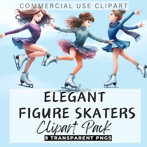 Élégant patineur artistique dames Clipart. Patinage sur glace Junk Journal fabrication de cartes transparentes 300 dpi Png Images numériques clipart à usage commercial